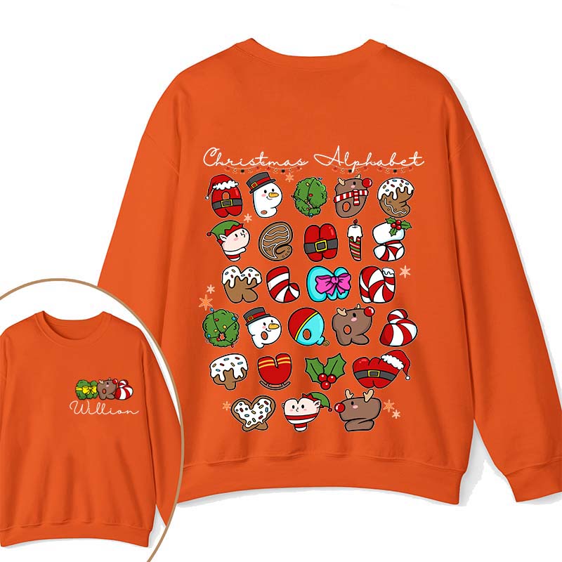 Personalized Christmas Alphabet Teacher Two Sided Sweatshirt