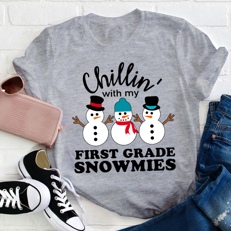 Personalized Grade Chillin' With My Snowmies Teacher T-Shirt