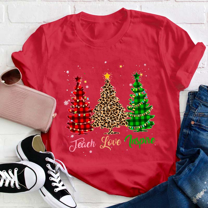 Teach Love Inspire Christmas Tree Teacher T-Shirt