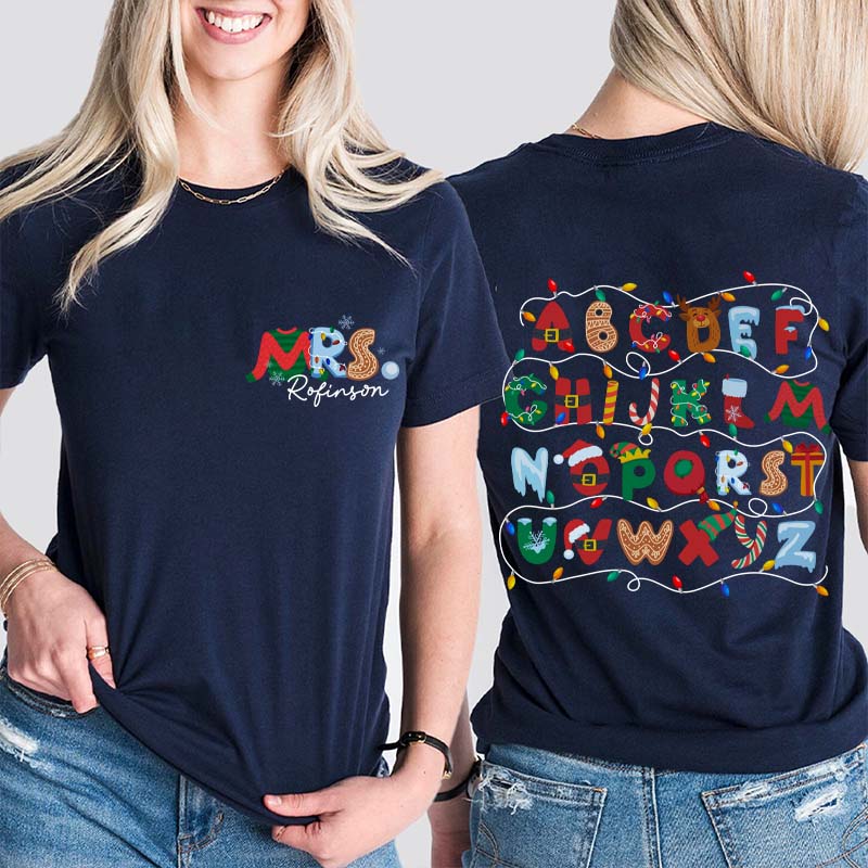Personalized Alphabet Christmas Teacher T-Shirt