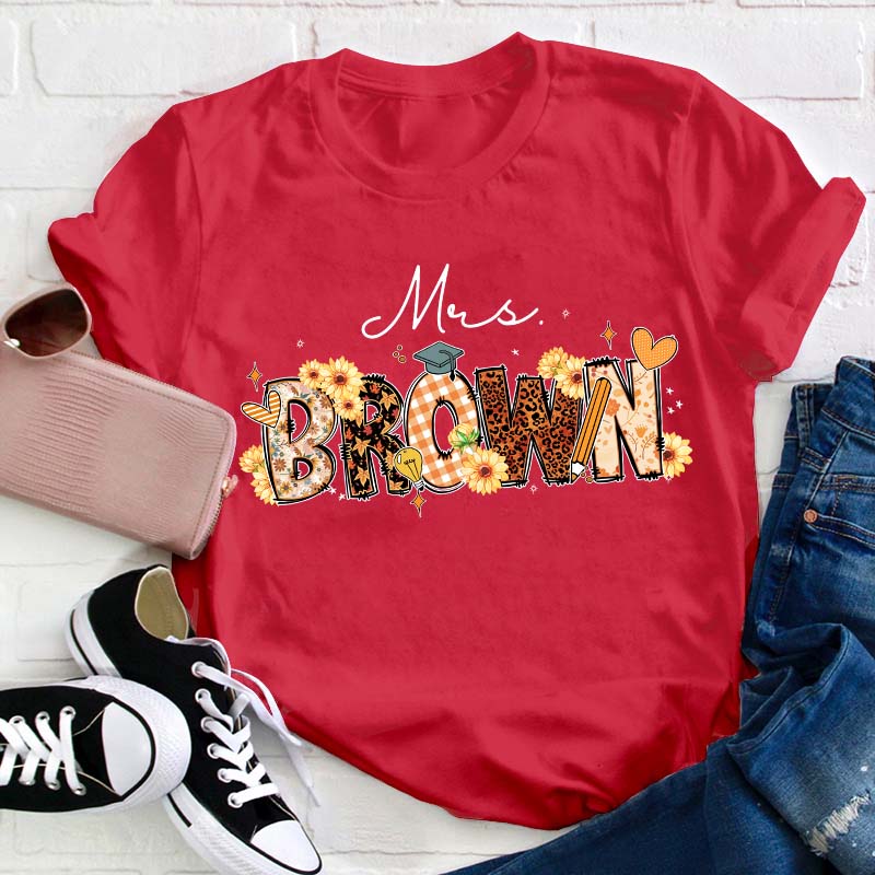Personalized Name Cute Sunflower Teacher T-Shirt