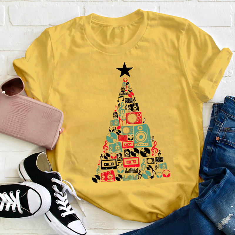 Music CD Tree Christmas Teacher T-Shirt