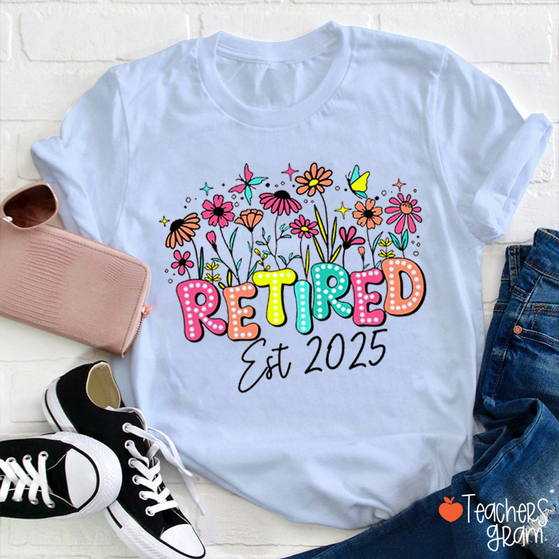 Personalized Retired Est Flower Teacher T-Shirt