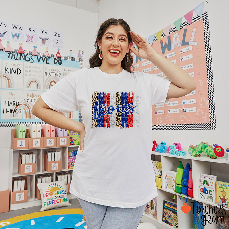 Personalized Mascot Leopard Stroke Faux Glitter Teacher T-Shirt