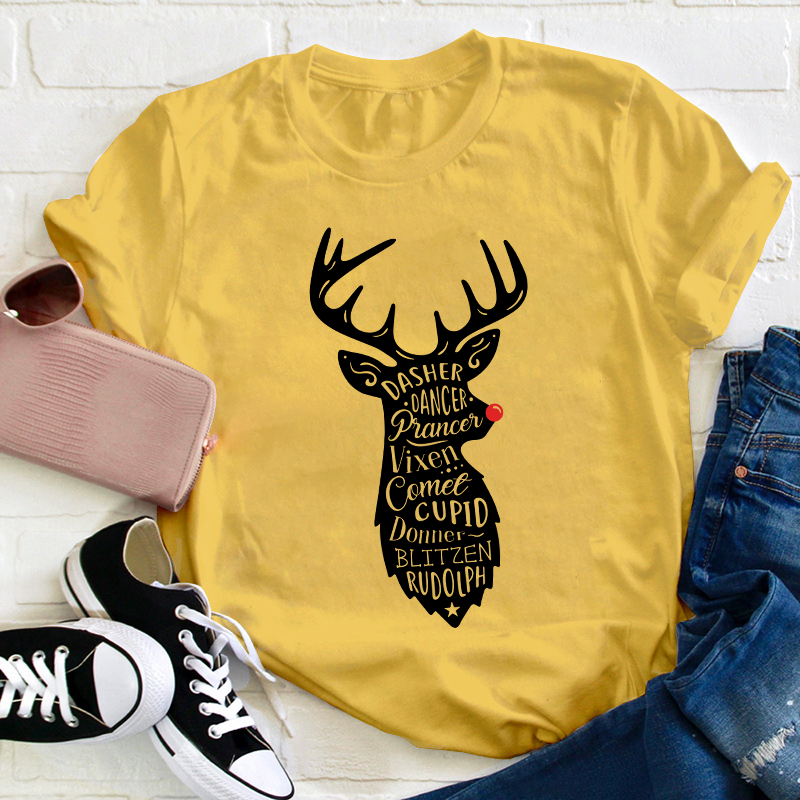 Santa's Red Nose Reindeers Teacher T-Shirt