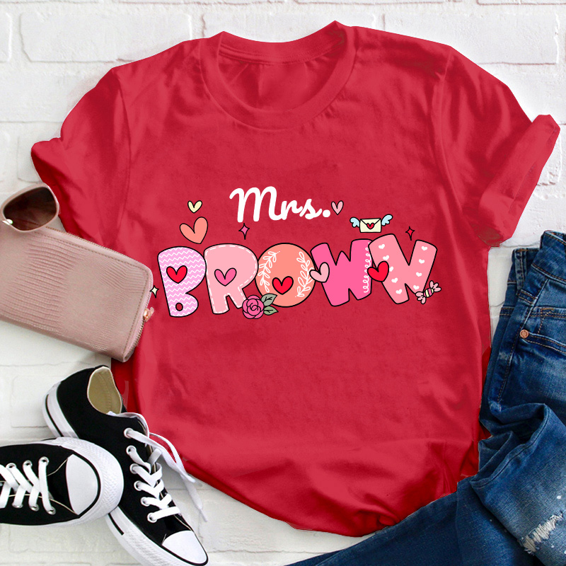 Personalized Name Pink Bubble Teacher T-Shirt