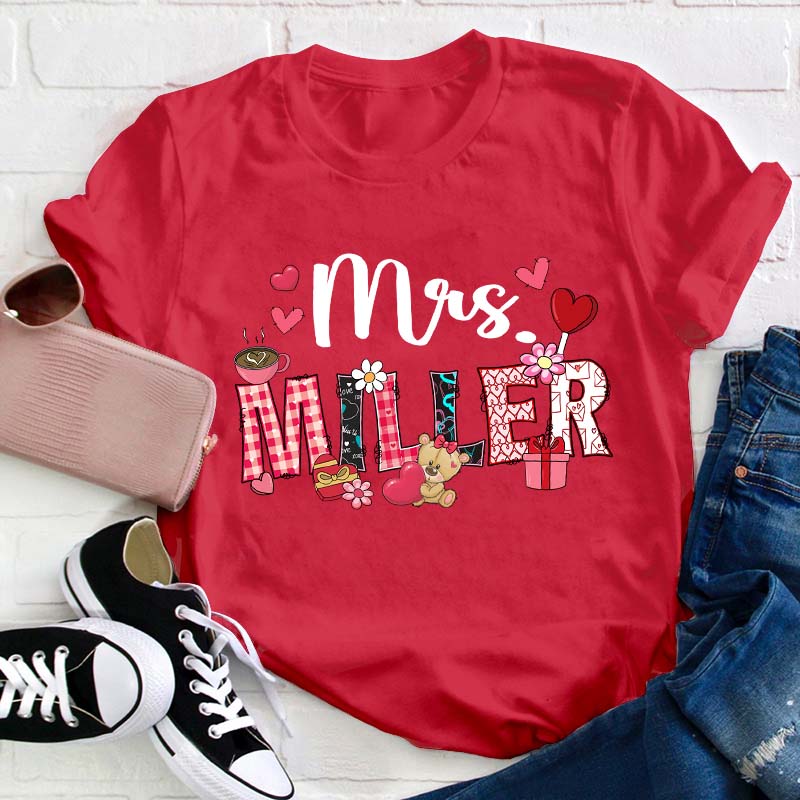 Personalized Valentine Vibe Teacher T-Shirt