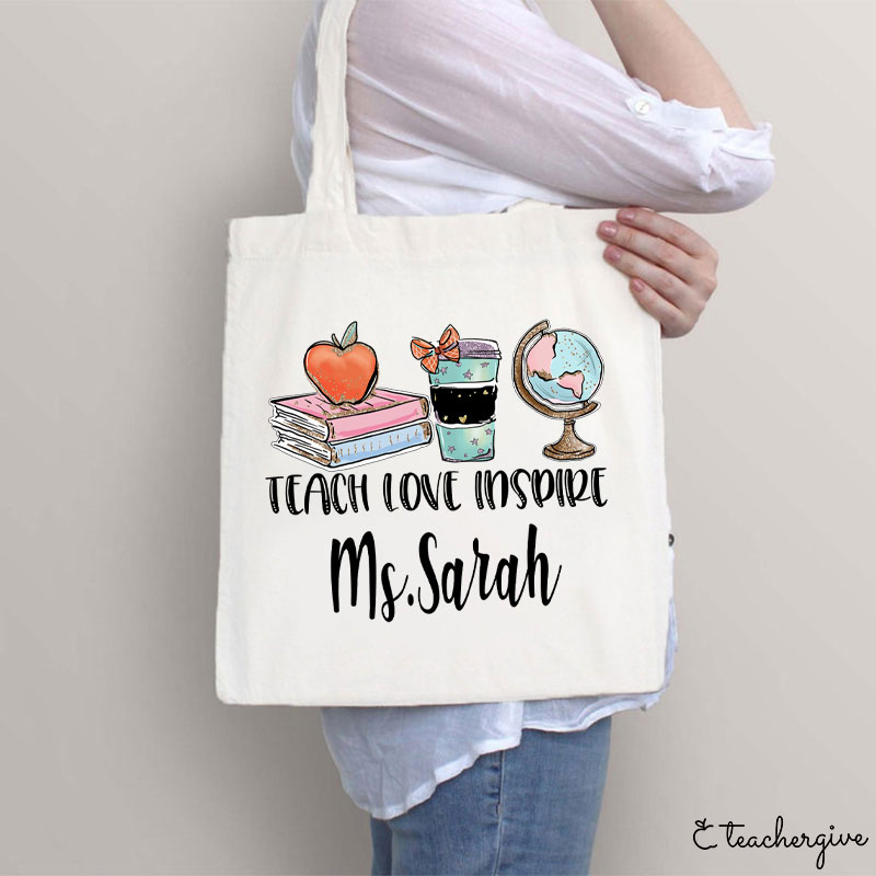 Personalized Teach Love Inspire Teacher Tote Bag