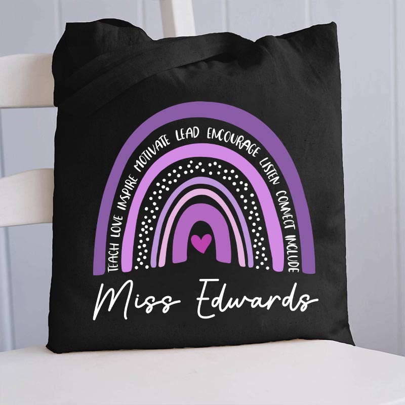 Personalized Purple Rainbow Teacher Tote Bag