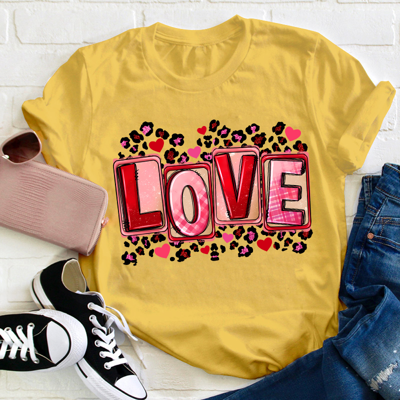 Pink Leopard Love Teacher T-Shirt