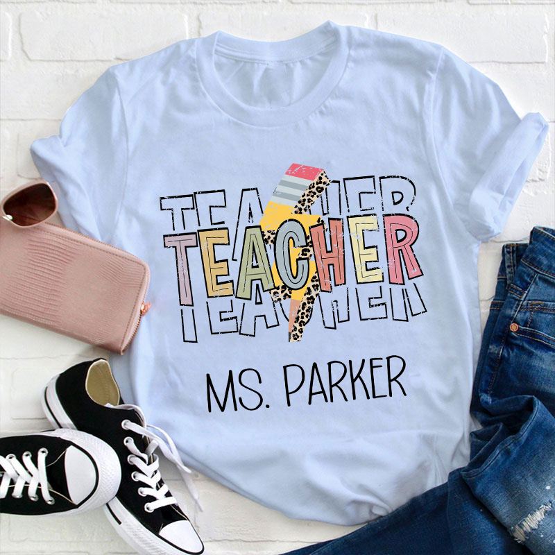 Personalized Lightning Pencil Teacher T-Shirt