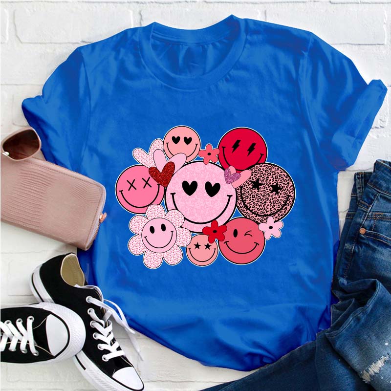 Valentines Smiley Faces Teacher T-Shirt