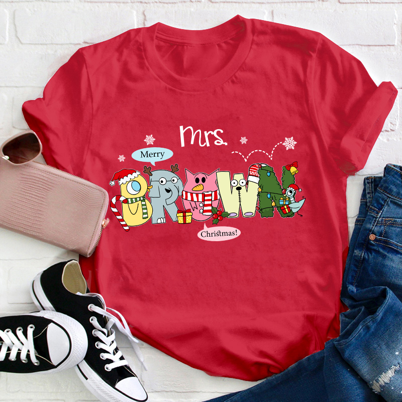 Personalized Name Merry Chrisrams Teacher T-Shirt