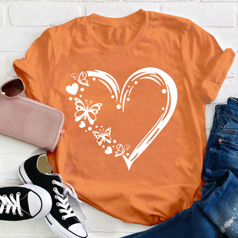 Valentine Heart With Butterfly Teacher T-Shirt