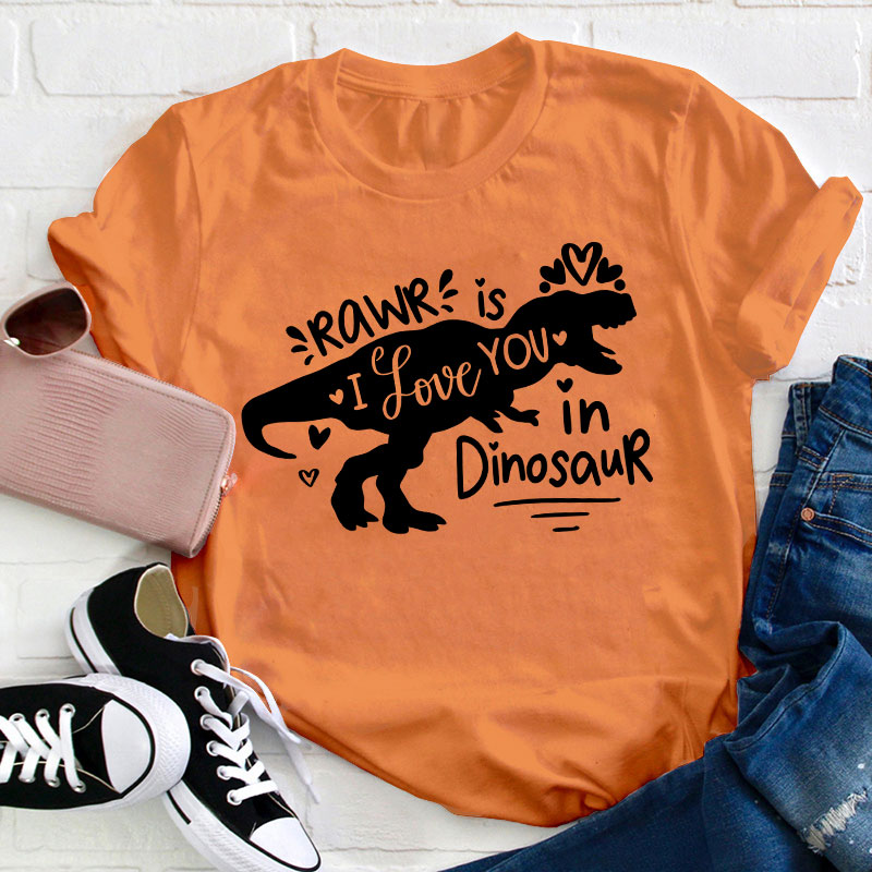 Rawr Is I Love You In Dinosaur Teacher T-Shirt