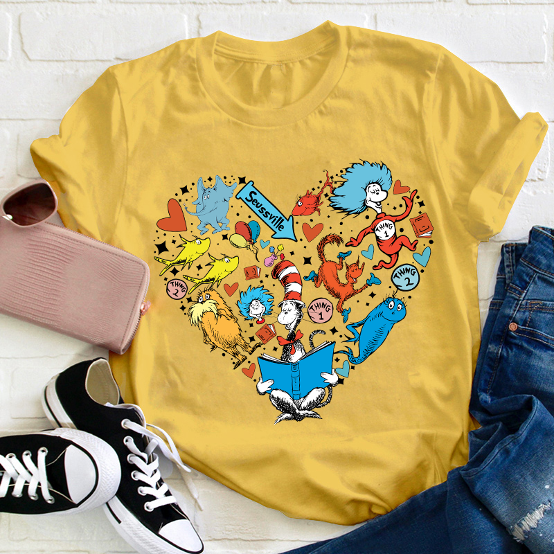 The Cat In The Hat Heart Teacher T-Shirt