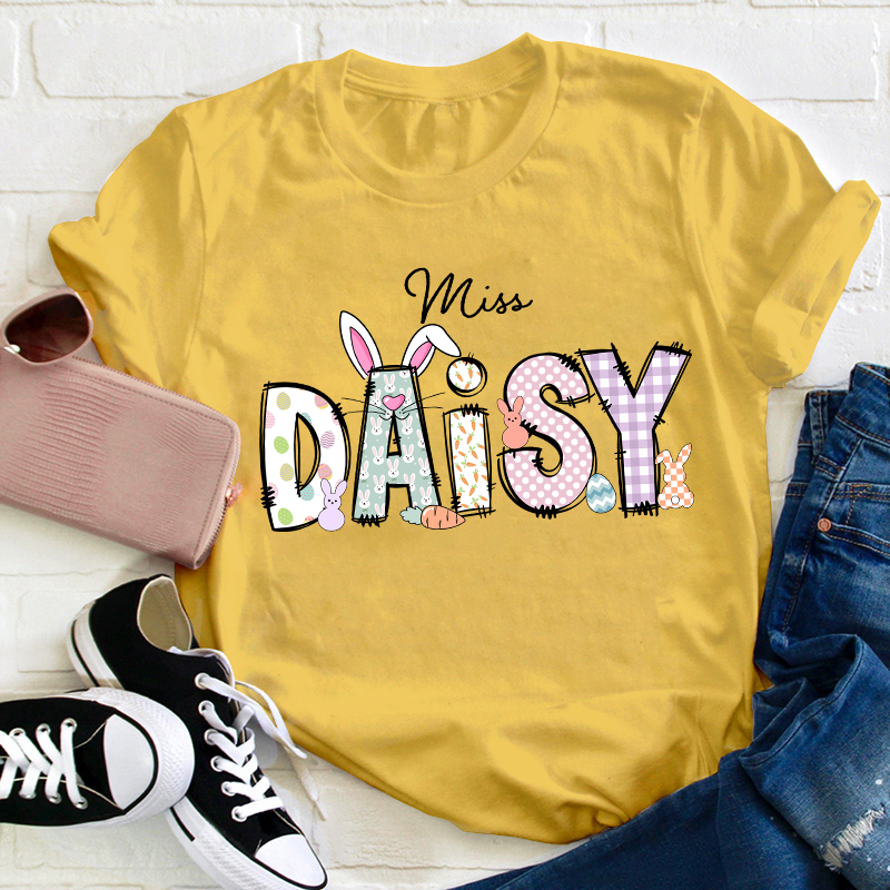 Personalized Name Cute Easter Bunny Teacher T-Shirt