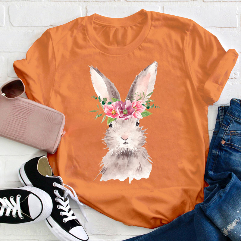 Beautiful Watercolor Bunny Teacher T-Shirt