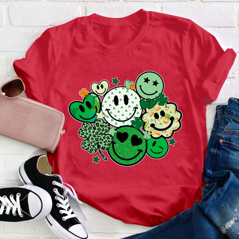 St Patricks Day Smiley Faces Teacher T-Shirt