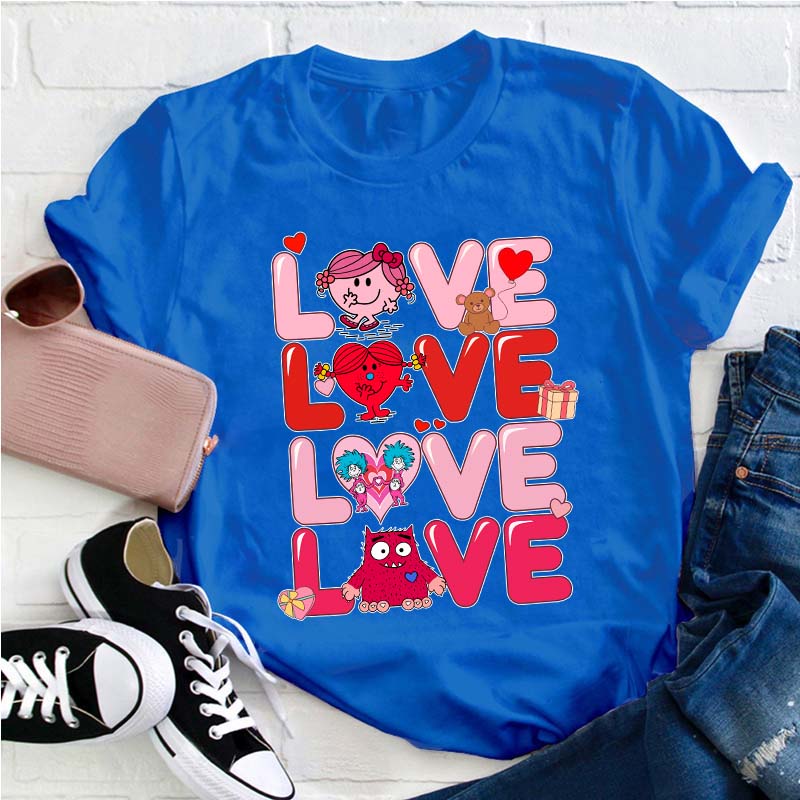 Love Cartoon Characters Teacher T-Shirt