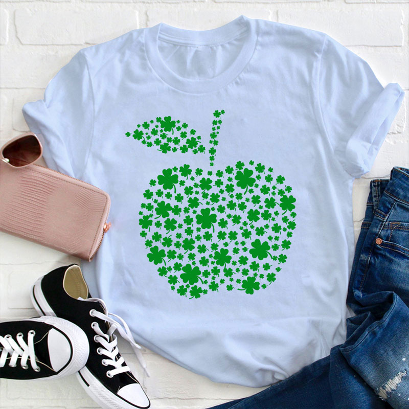 St Patrick Shamrock Apple Teacher T-Shirt