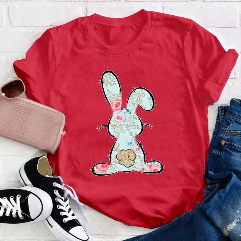 Floral Easter Bunny Teacher T-Shirt