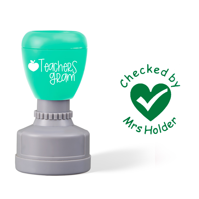 Personalized Name Checked Heart Teacher Stamp