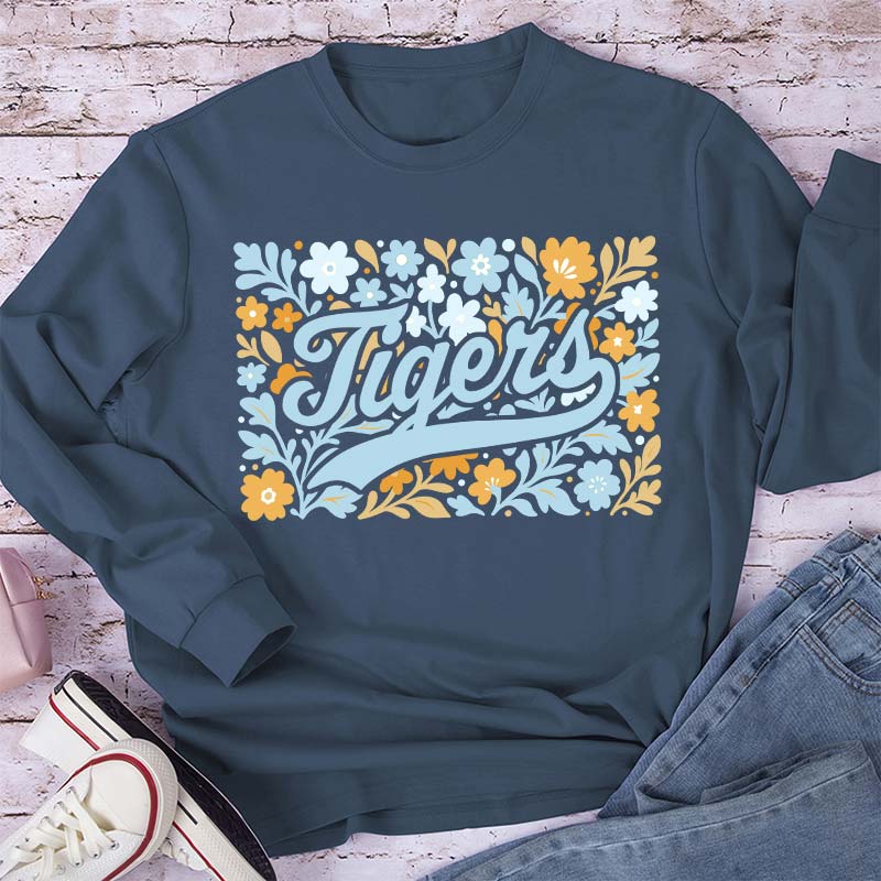 Personalized Mascot Flowers School Spirit Teacher Long Sleeve T-Shirt