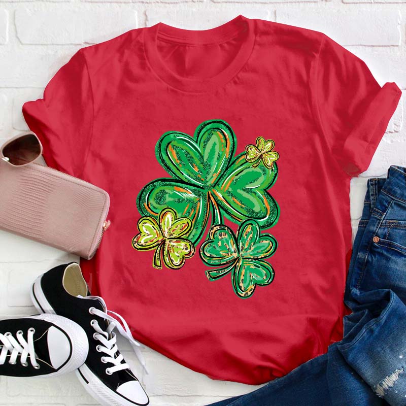 St Patrick's Day Clover Print Teacher T-Shirt