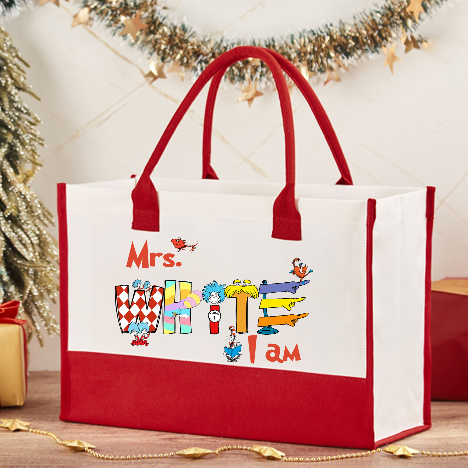 Personalized Name I Am Teacher Cotton Tote Bag
