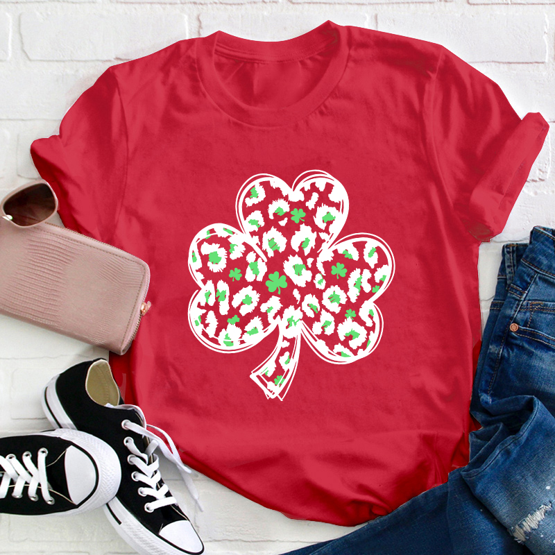 Green Leopard Clover Teacher T-Shirt