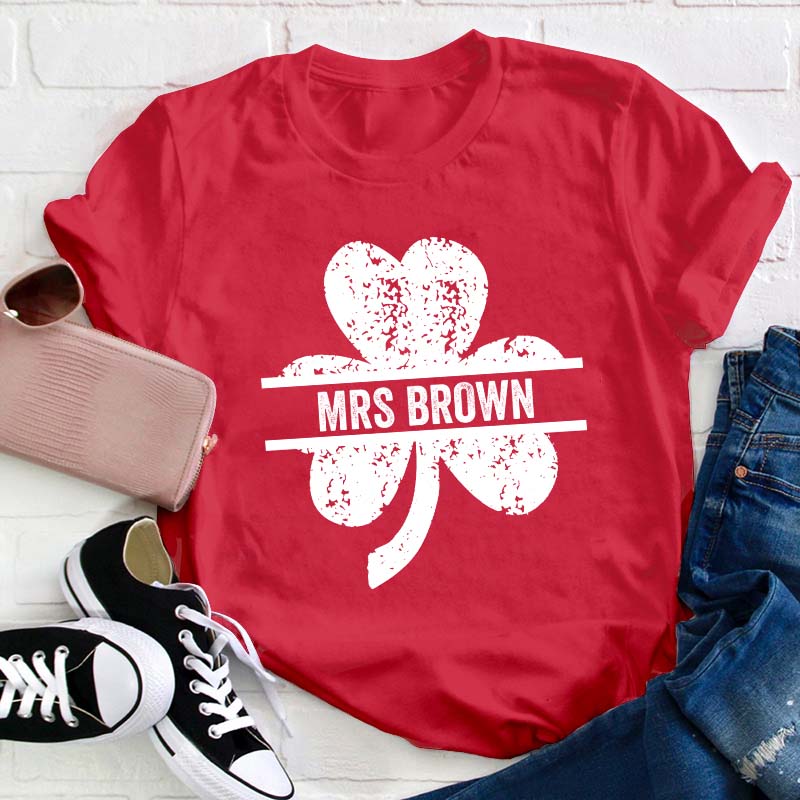 Personalized Lucky Clovers Teacher T-Shirt