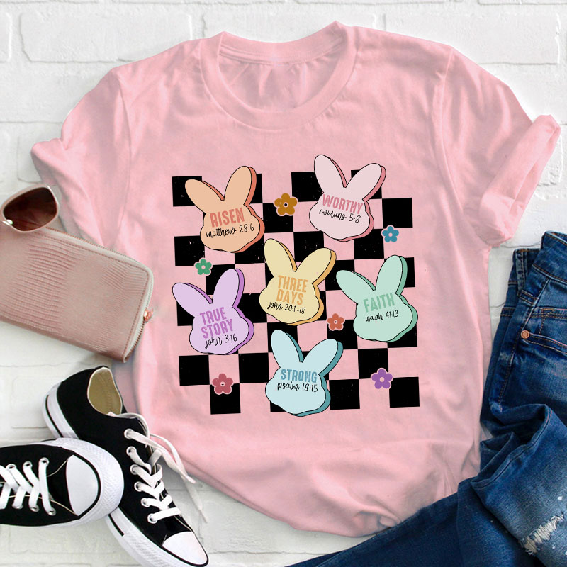 Bunny Bible Verses Checkered Teacher T-Shirt