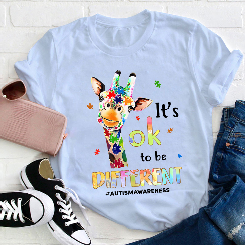 Giraffe It's Ok To Be Different Teacher T-Shirt