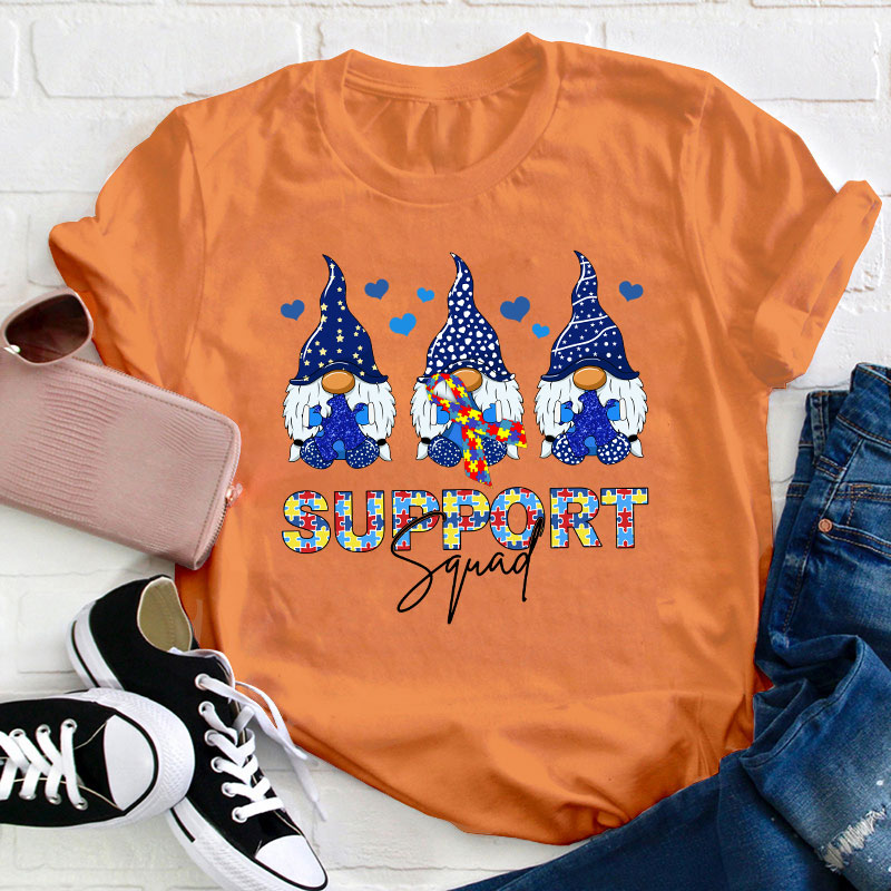 Support Squad Gnome Autism Awareness Teacher T-Shirt