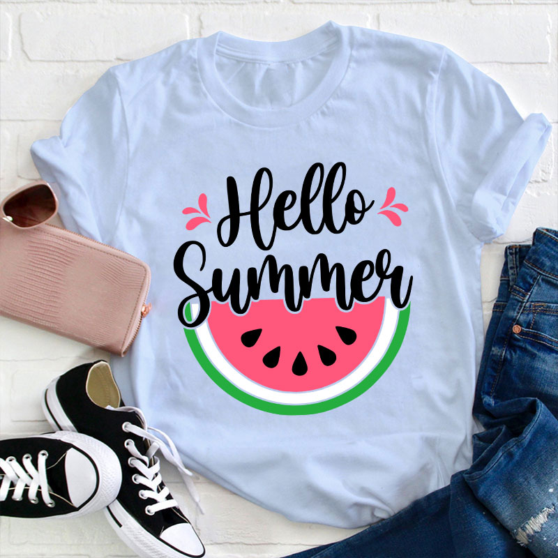 Watermelon Summer Hello Summer Teacher T-Shirt