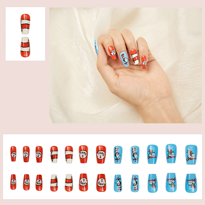 24 pcs Children's Book Thing One And Thing Two Teacher Fake Nail
