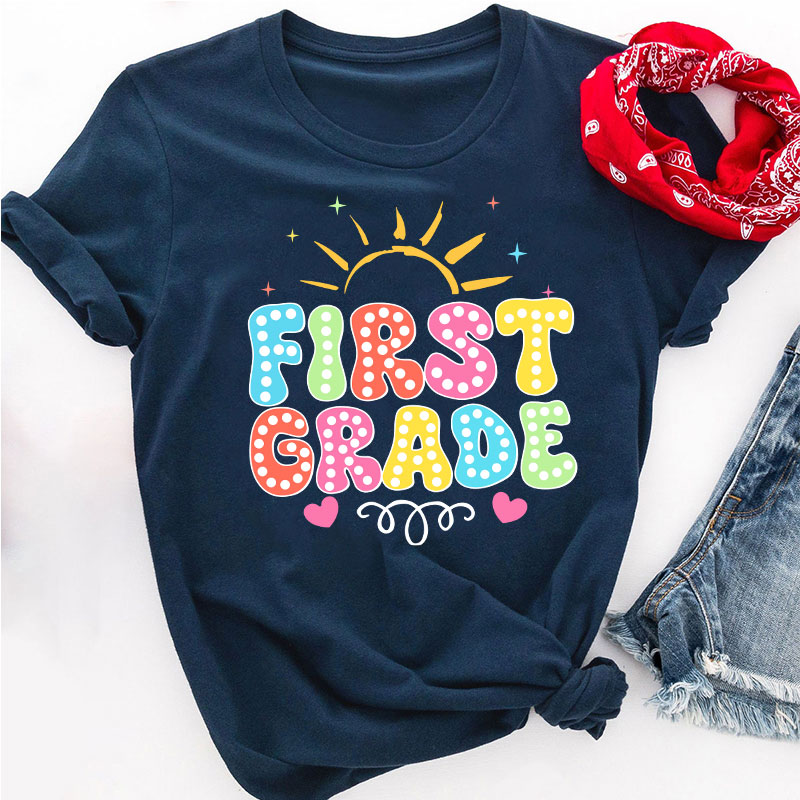 Personalized Neon Light And Sunshine Hello My Grade Teacher T-Shirt