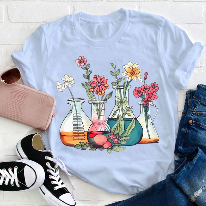 Floral Beakers Chemistry Lab Teacher T-Shirt
