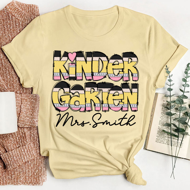 Personalized Creative Pencil Shape Design Letter Teacher T-Shirt