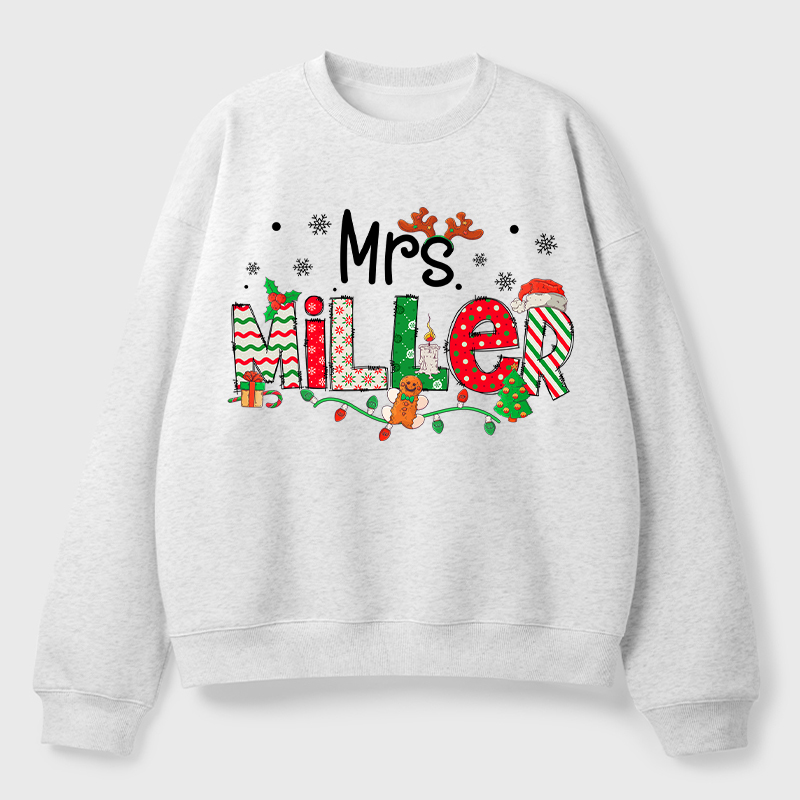 Personalized Teacher Name Christmas Teacher Fleece Sweatshirt