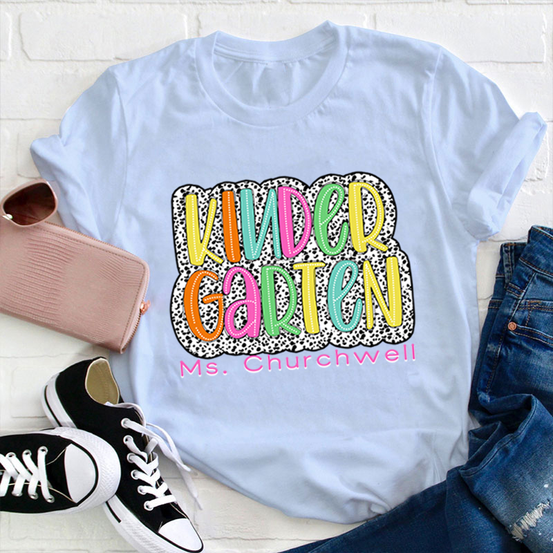 Personalized Neon Lights And Polka Dots Teacher T-Shirt