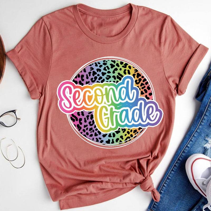 Personalized Text Gradient Leopard Print Teacher T-Shirt