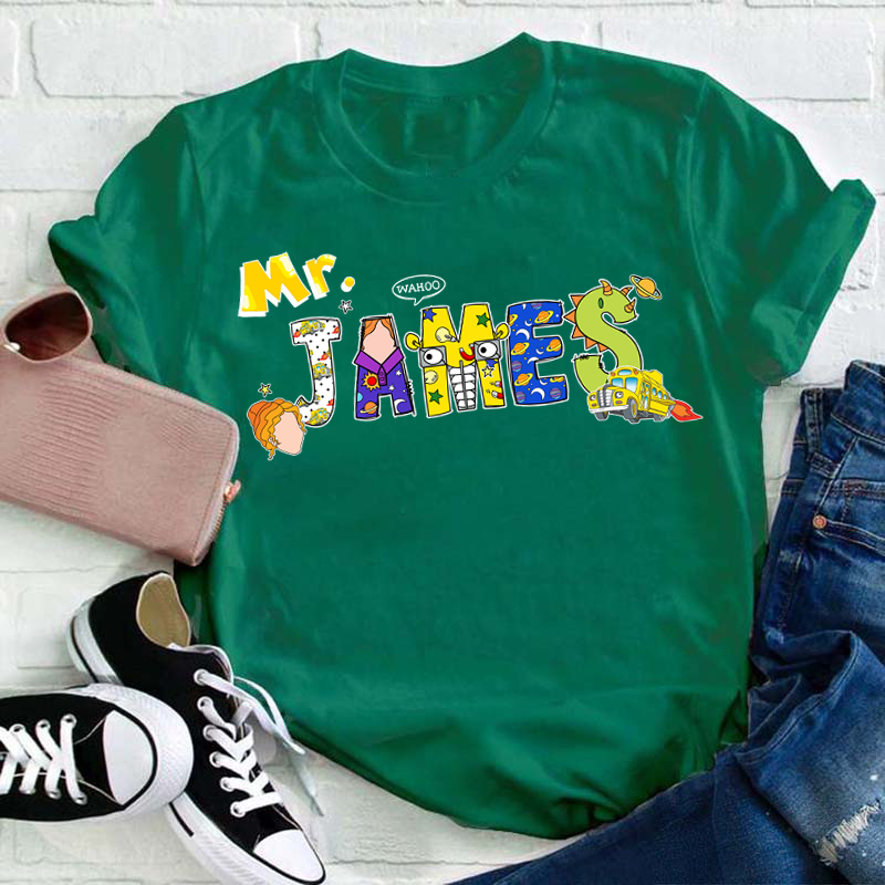 Personalized Name School Bus Teacher T-Shirt