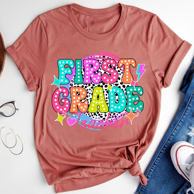 Personalized  Grade Spotted Print Color Icon Teacher T-Shirt