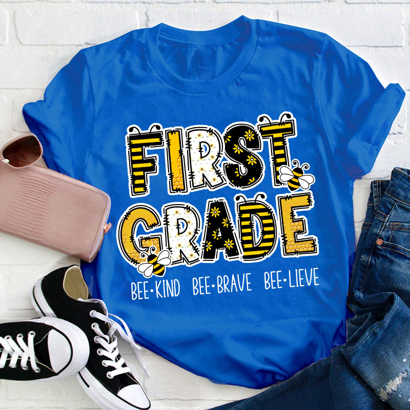 Personalized Grade Funny Bee Font Design Teacher T-Shirt