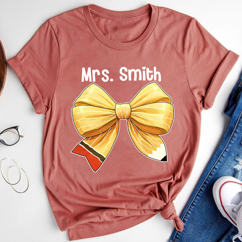 Personalized Name Teacher Bow Teacher T-Shirt