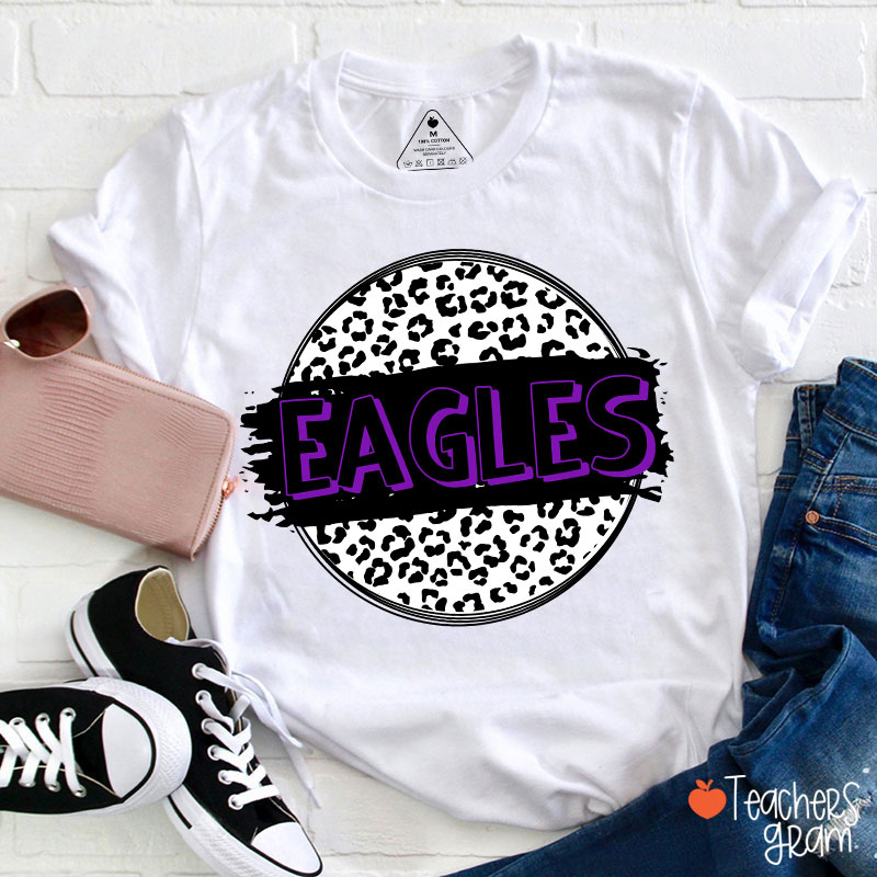 Personalized  Mascot Round Leopard Print Teacher T-Shirt