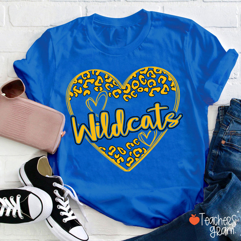 Personalized School Mascot Heart Leopard Teacher T-Shirt