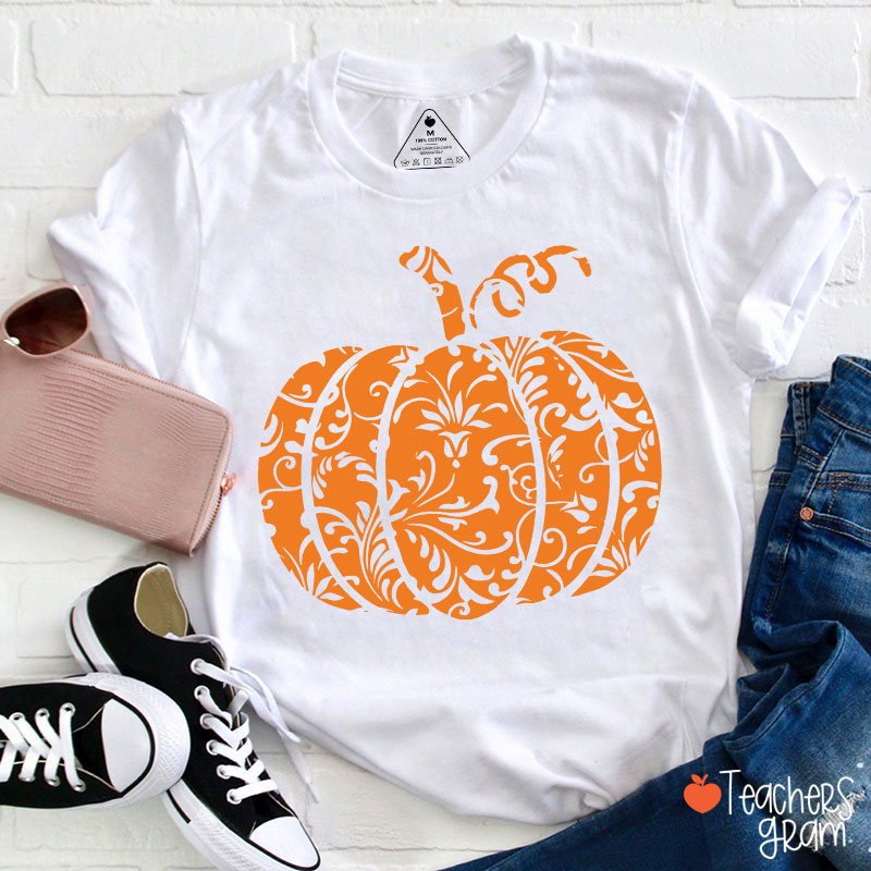 Floral Pumpkin Teacher T-Shirt